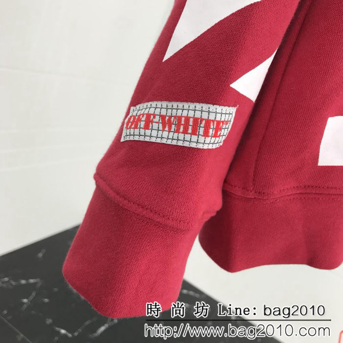 OFF white18ss 酒紅色箭頭 基礎連帽衛衣 情侶款 ydi1107